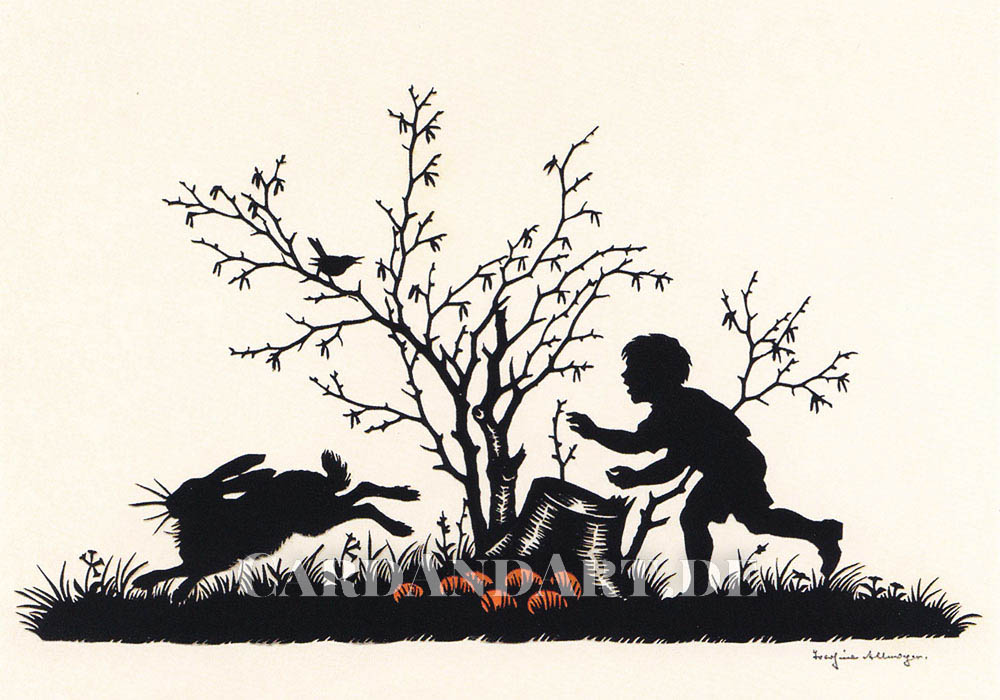 Allmayer, Josefine, Der Osterhase war da  - Scherenschnitt -  Postkarte