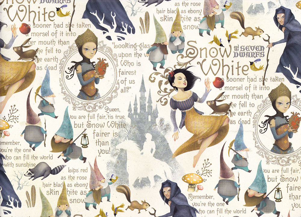 Snow-White-and-seven-Dwarfs-Schneewittchen-Geschenkpapier