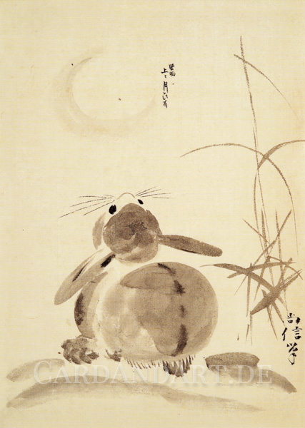 Shoshin Hitsu - Hase betrachtet den Vollmond - Postkarte