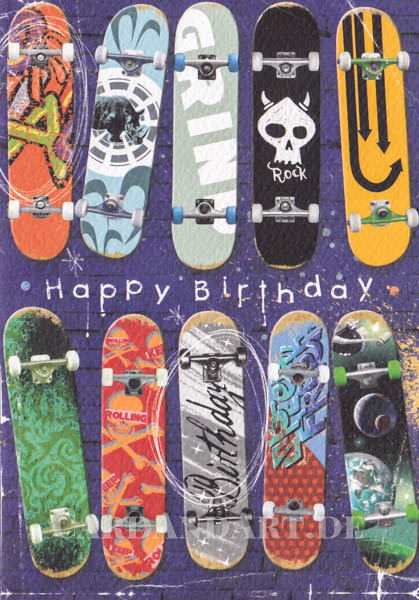 Happy-Birthday-Skateboards-Klappkarte-mit-Kuvert Happy Birthday - Skateboards, Klappkarte mit Kuvert